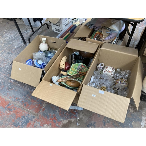 779 - Three boxes containing assorted ceramics, glassware and treenware to include 19th century Copeland m... 