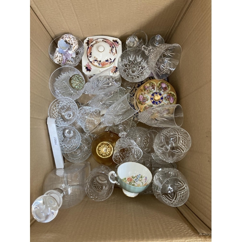 779 - Three boxes containing assorted ceramics, glassware and treenware to include 19th century Copeland m... 