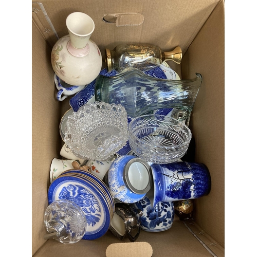 779 - Three boxes containing assorted ceramics, glassware and treenware to include 19th century Copeland m... 