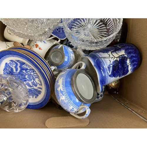 779 - Three boxes containing assorted ceramics, glassware and treenware to include 19th century Copeland m... 