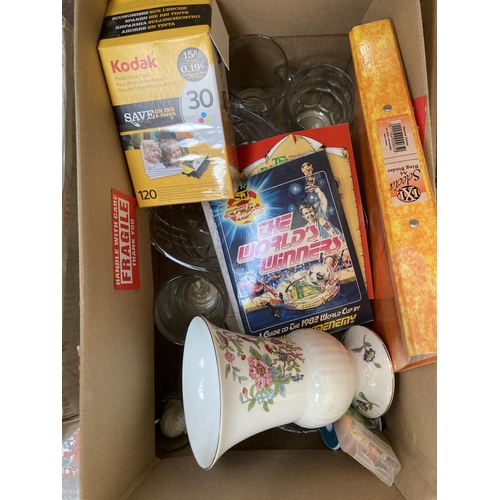 789 - Four boxes containing assorted house clearance items to include five Wade Barrel mugs, Wade Veteran ... 