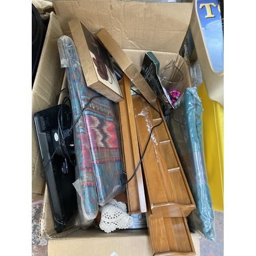 790 - Five boxes and one suitcase containing assorted house clearance items to include Reco Garden's of Be... 