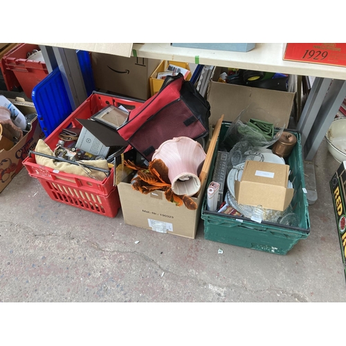 797 - Three boxes containing house clearance items to include alabaster table lamp, ceramics, glassware, s... 