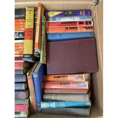 800 - Three boxes containing a large quantity of books to include Penguin books, John Long fictional crime... 