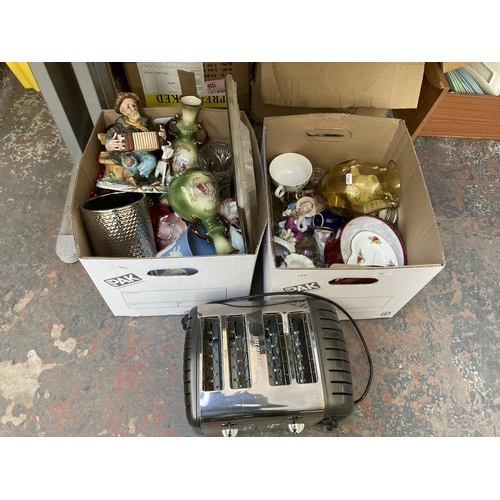 801 - Two boxes containing house clearance items to include Royal Albert Old Country Roses vase and trinke... 