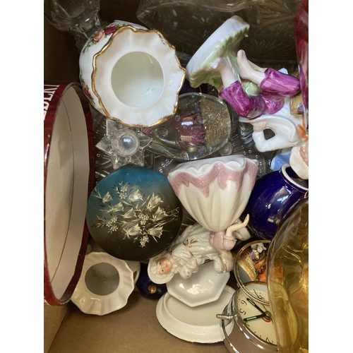 801 - Two boxes containing house clearance items to include Royal Albert Old Country Roses vase and trinke... 