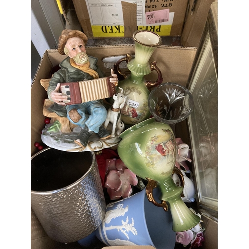 801 - Two boxes containing house clearance items to include Royal Albert Old Country Roses vase and trinke... 