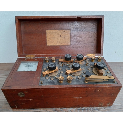 591 - A wood cased Elliott Wheatstone Bridge no. 6153 galvanometer electromechanical electric current meas... 