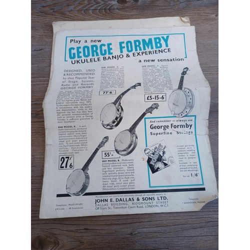 621 - A cased John E. Dallas & Sons Ltd George Formby ukulele banjo with original tutorial book