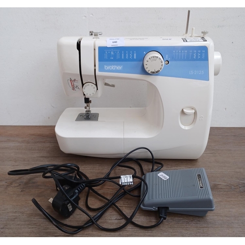 640 - A Brother LS-2125 electric sewing machine with foot pedal and power cable