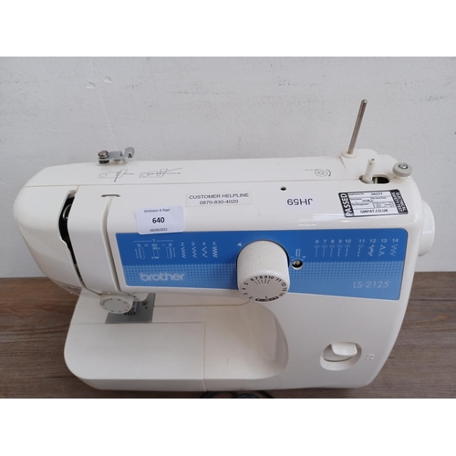 640 - A Brother LS-2125 electric sewing machine with foot pedal and power cable