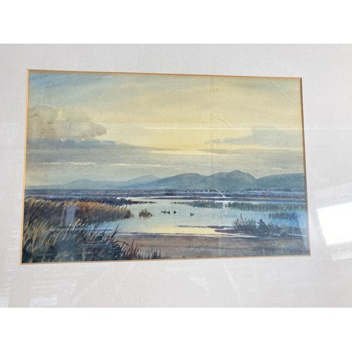 503A - Two items, one Art Deco style convex wall mirror and one watercolour of a lakeside shooting scene - ... 