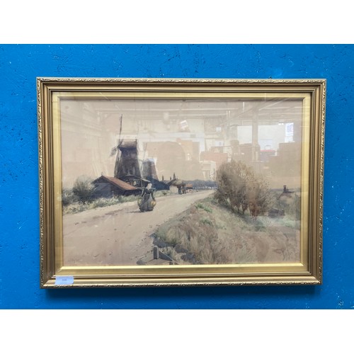 506 - An Edwardian gilt framed watercolour of a windmill scene signed J. D. Walker and dated 1901 - approx... 