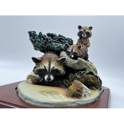 1 - A Bossons Fraser Art First Course Racoons limited edition Crown Collection stonite figurine on woode... 