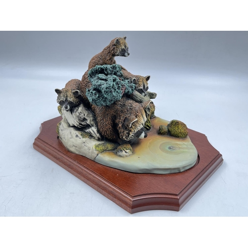 1 - A Bossons Fraser Art First Course Racoons limited edition Crown Collection stonite figurine on woode... 