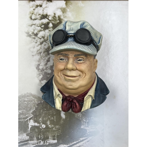 113 - A 1992 Bossons Steam Railway Locomotive Engineer chalkware wall mask with original display plinth - ... 