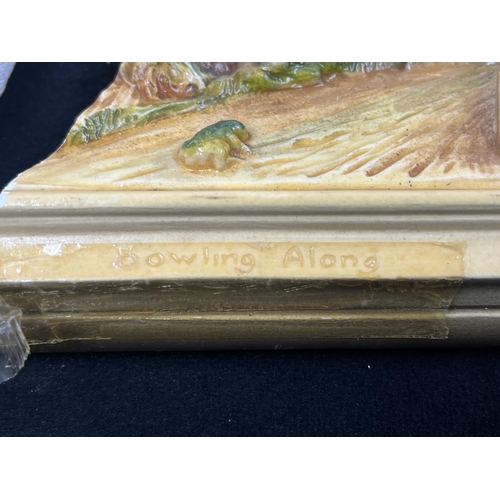 117 - A Bossons Bowling Along rectangular chalkware wall plaque signed lower right - approx. 19cm high x 2... 