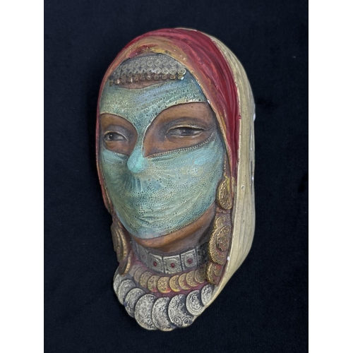 126 - A Bossons Caspian Green Veiled Woman chalkware head wall mask