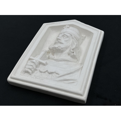 132 - A Bossons Alfred The Great unpainted chalkware wall plaque with certificate of authenticity - approx... 