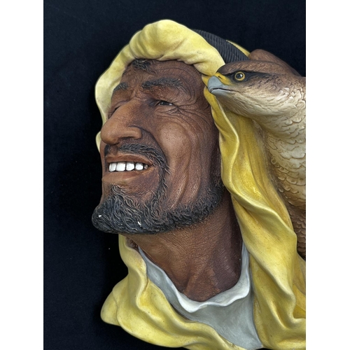 139 - A 1959 Bossons Desert Hawks yellow painted version chalkware head wall mask - approx. 18cm high