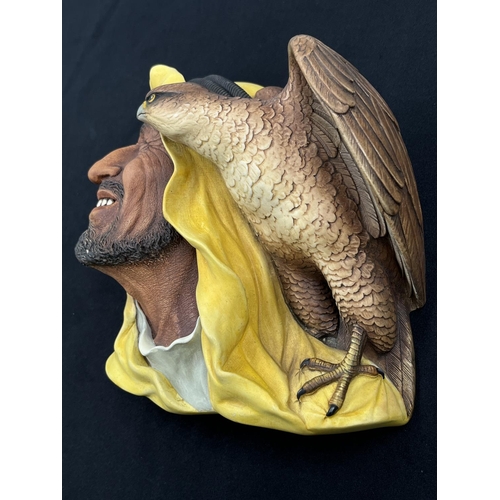 139 - A 1959 Bossons Desert Hawks yellow painted version chalkware head wall mask - approx. 18cm high