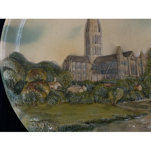 143 - An early Bossons Salisbury Cathedral chalkware circular wall plaque - approx. 36.5cm diameter