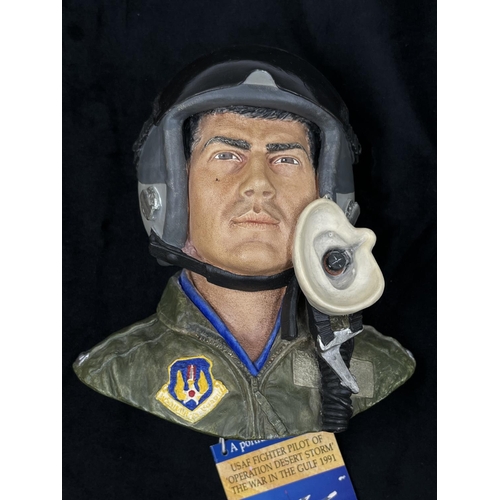 17 - A Bossons USAF Fighter Pilot chalkware head wall mask commemorating Operating Desert Storm with orig... 