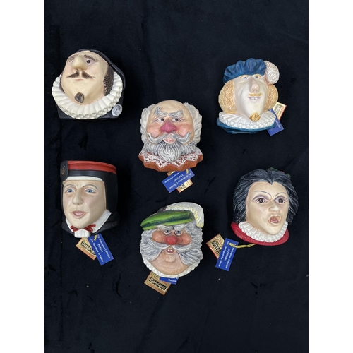 20 - A Bossons complete set of six Shakespearian collection chalkware head wall plaques with original dis... 