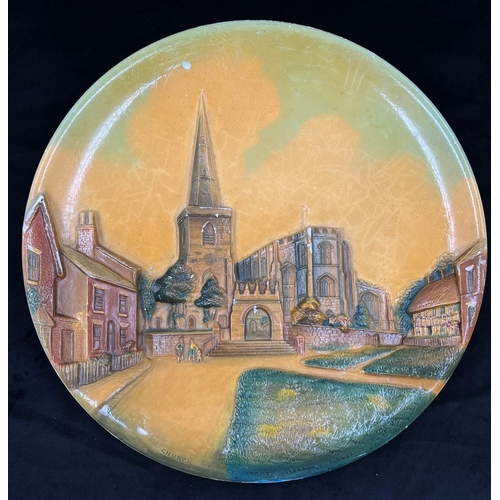 26 - A Bossons Church of St. Mary, Astbury, Cheshire circular chalkware wall plaque - approx. 36.5cm diam... 