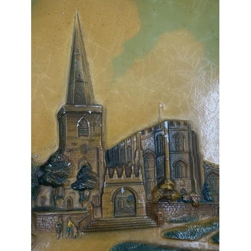 26 - A Bossons Church of St. Mary, Astbury, Cheshire circular chalkware wall plaque - approx. 36.5cm diam... 