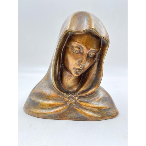 28 - A Bossons Madonna gold painted ceramic bust with certificate of authenticity - approx. 18cm high