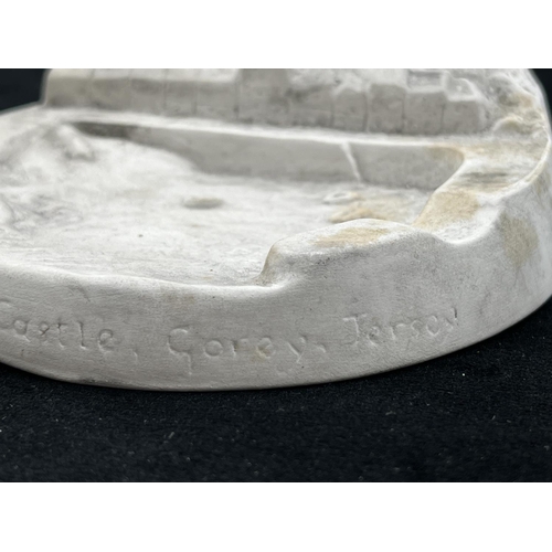 36 - A Bossons Mont Orqueil Castle, Gorey, Jersey unpainted chalkware ash tray with certificate of authen... 