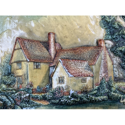 40 - A Bossons Willy Lott's Cottage, Suffolk room sample chalkware wall plaque, signed W. Ray Bossons - a... 