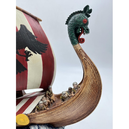 46 - A Bossons Fraser Art Viking Drakkar special painted version PVC shelf ornament - approx. 34cm high x... 