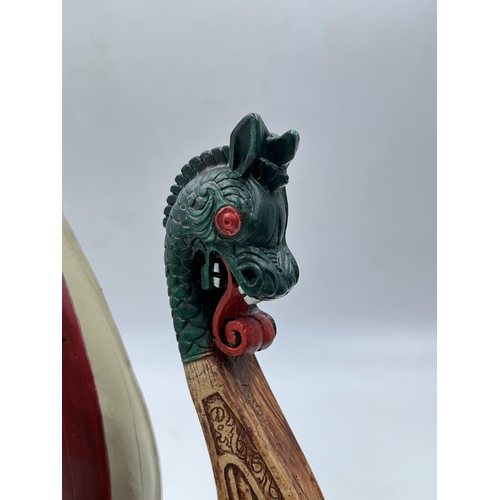 46 - A Bossons Fraser Art Viking Drakkar special painted version PVC shelf ornament - approx. 34cm high x... 