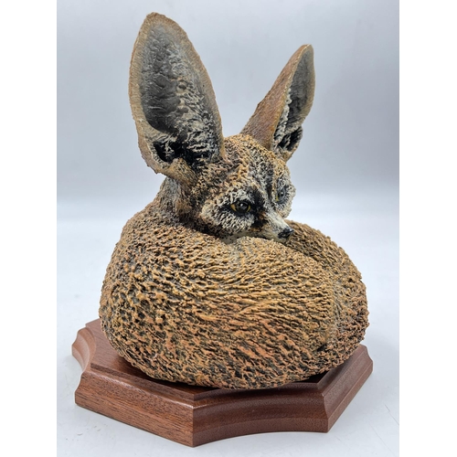 48 - A Bossons Fraser Art Fennec Fox stonite figurine on mahogany plinth as held by W. Ray Bossons in The... 