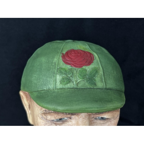 72 - A 1995 Bossons Cricketer light green cap with red rose version chalkware head wall mask - approx. 16... 