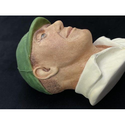 72 - A 1995 Bossons Cricketer light green cap with red rose version chalkware head wall mask - approx. 16... 