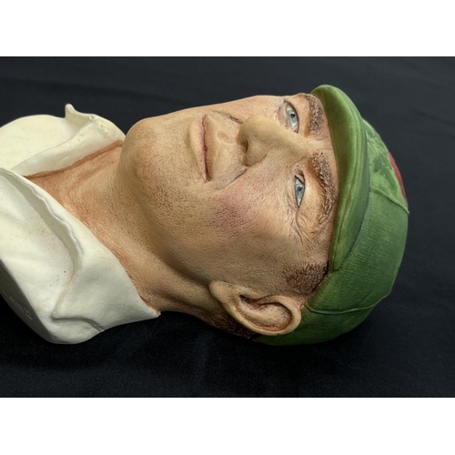 72 - A 1995 Bossons Cricketer light green cap with red rose version chalkware head wall mask - approx. 16... 