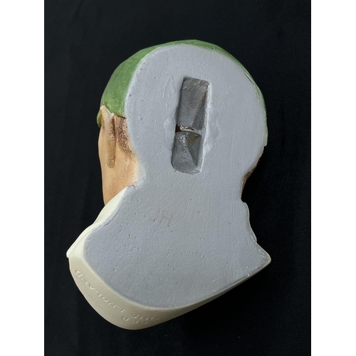 72 - A 1995 Bossons Cricketer light green cap with red rose version chalkware head wall mask - approx. 16... 