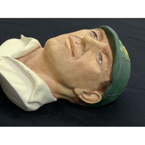 73 - A 1995 Bossons Cricketer dark green cap with yellow rose version chalkware head wall mask - approx. ... 