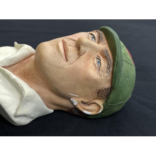 74 - A 1995 Bossons Cricketer dark green cap with red rose version chalkware head wall mask - approx. 16c... 