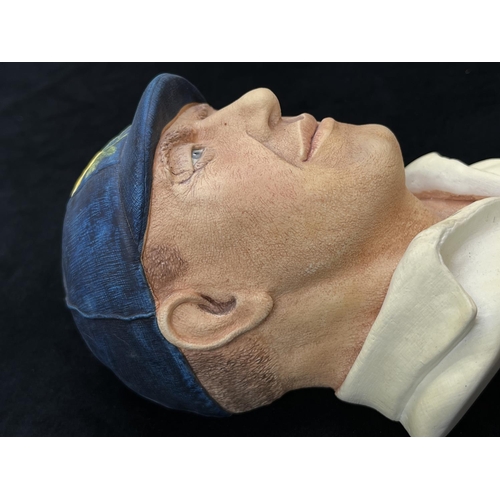 75 - A 1995 Bossons Cricketer dark blue cap with yellow rose version chalkware head wall mask - approx. 1... 