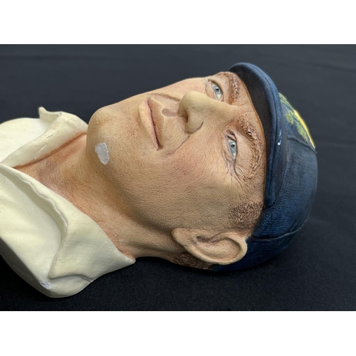 75 - A 1995 Bossons Cricketer dark blue cap with yellow rose version chalkware head wall mask - approx. 1... 