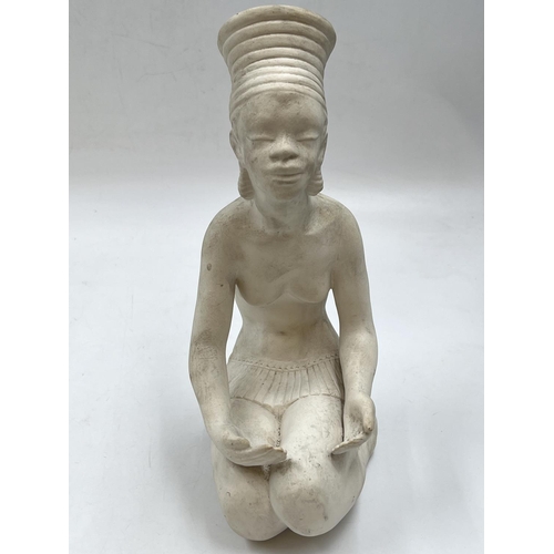 83 - A Bossons African Lady unpainted pottery figurine with certificate of authenticity - approx. 25cm hi... 