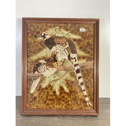 47 - A framed Maw & Co. hand painted Majolica ceramic tile - approx. 41cm high x 33cm wide