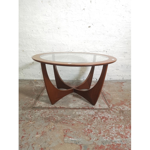 354 - A G Plan Astro teak and glass circular coffee table - approx. 46cm high x 84cm in diameter