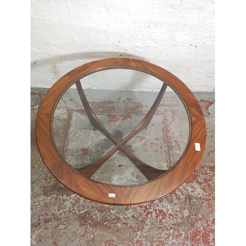 354 - A G Plan Astro teak and glass circular coffee table - approx. 46cm high x 84cm in diameter