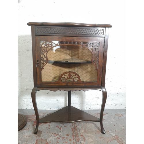 361 - Two items, one Edwardian mahogany corner cabinet with single glazed door and lower shelf - approx. 1... 