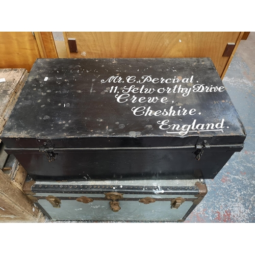 362 - Three vintage travel trunks - largest approx. 52cm high x 90cm wide x 52cm deep